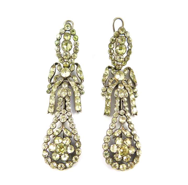 Pair of 18th century chrysolite openwork cluster drop earrings